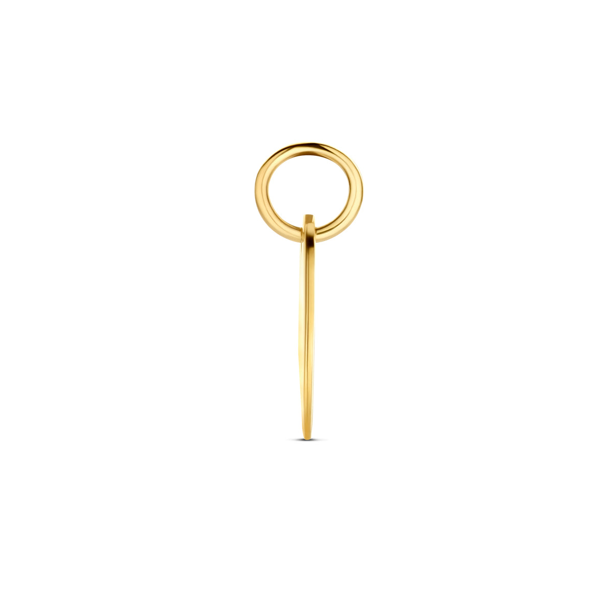 Graveerhanger: zijaanzicht van de 9 karaat geelkleurige druppel graveerhanger.