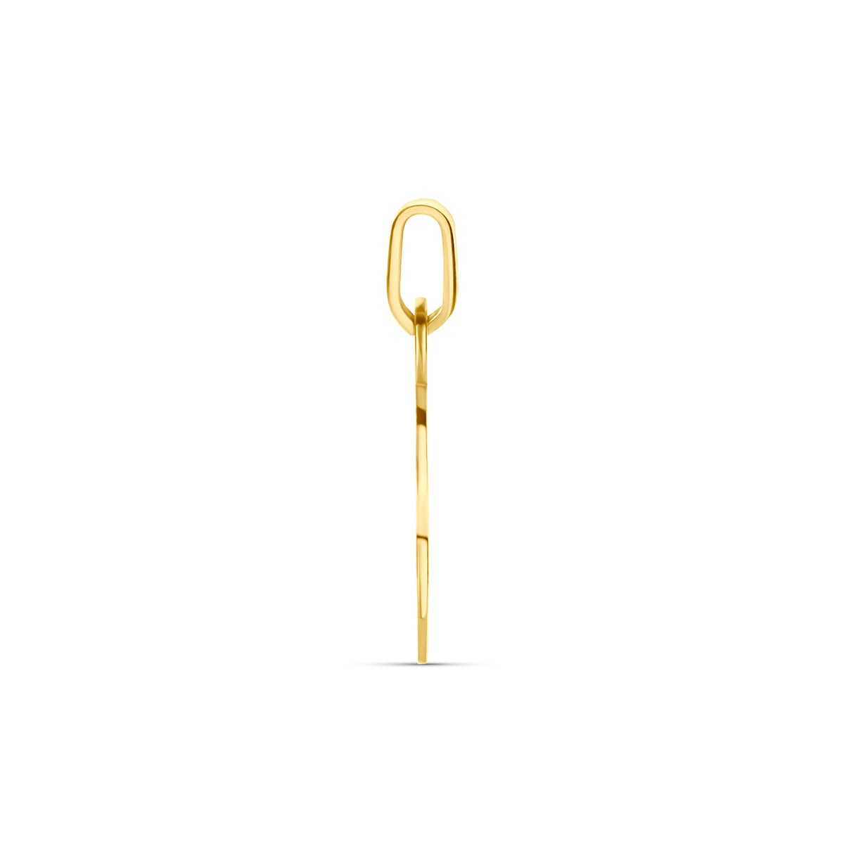 Hanger hartje: zijaanzicht van de geelkleurige hanger open hart met hartje van 9 karaat.