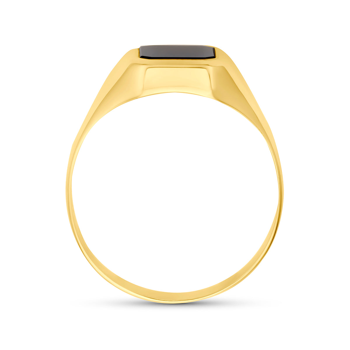 Onyx zegelring: zijaanzicht van de 9 karaat geelkleurige zegelring met onyx.