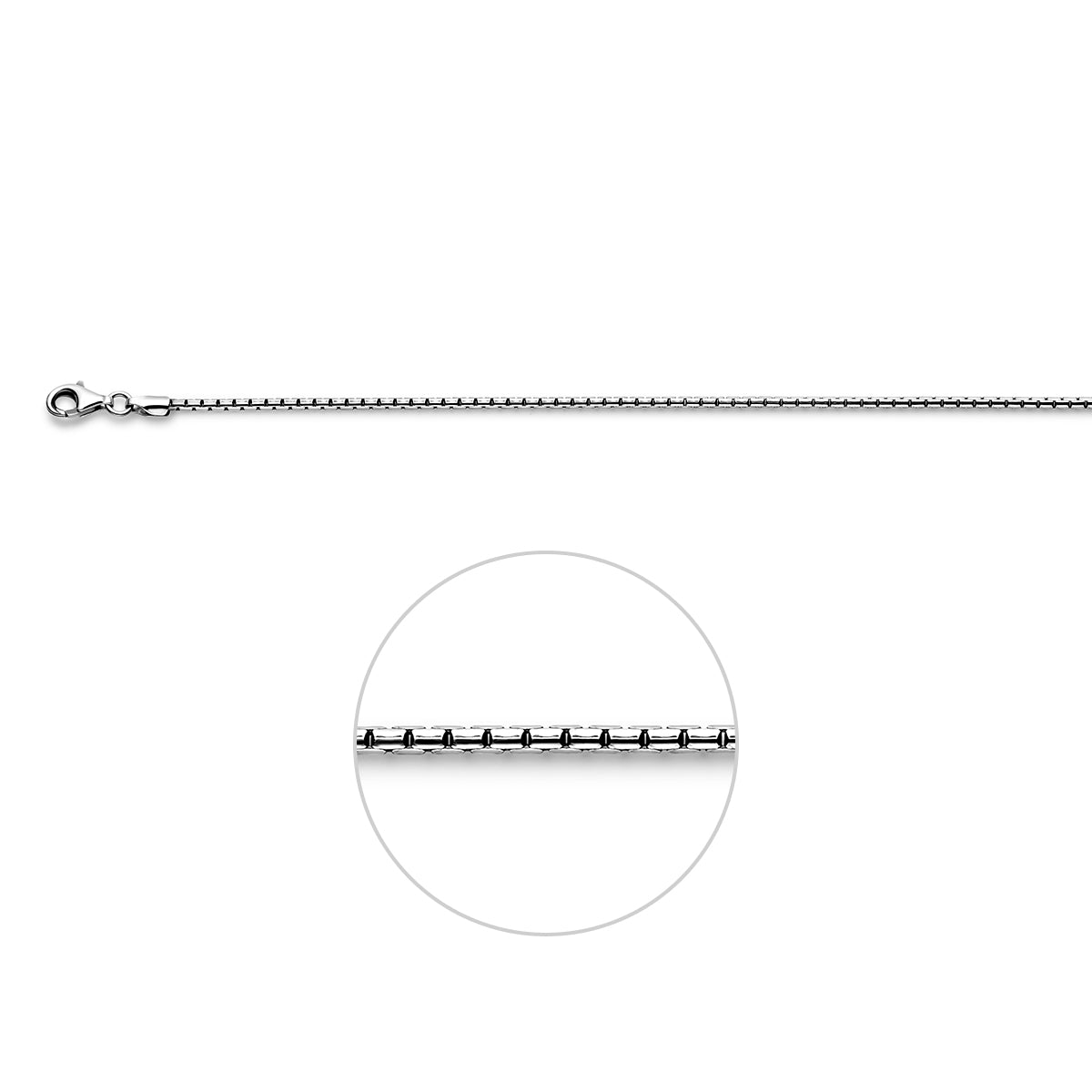 Zilveren ketting zwart: 925 geoxideerd zilveren bolle venetiaanse halsketting van 1,6 mm breed, vooraanzicht