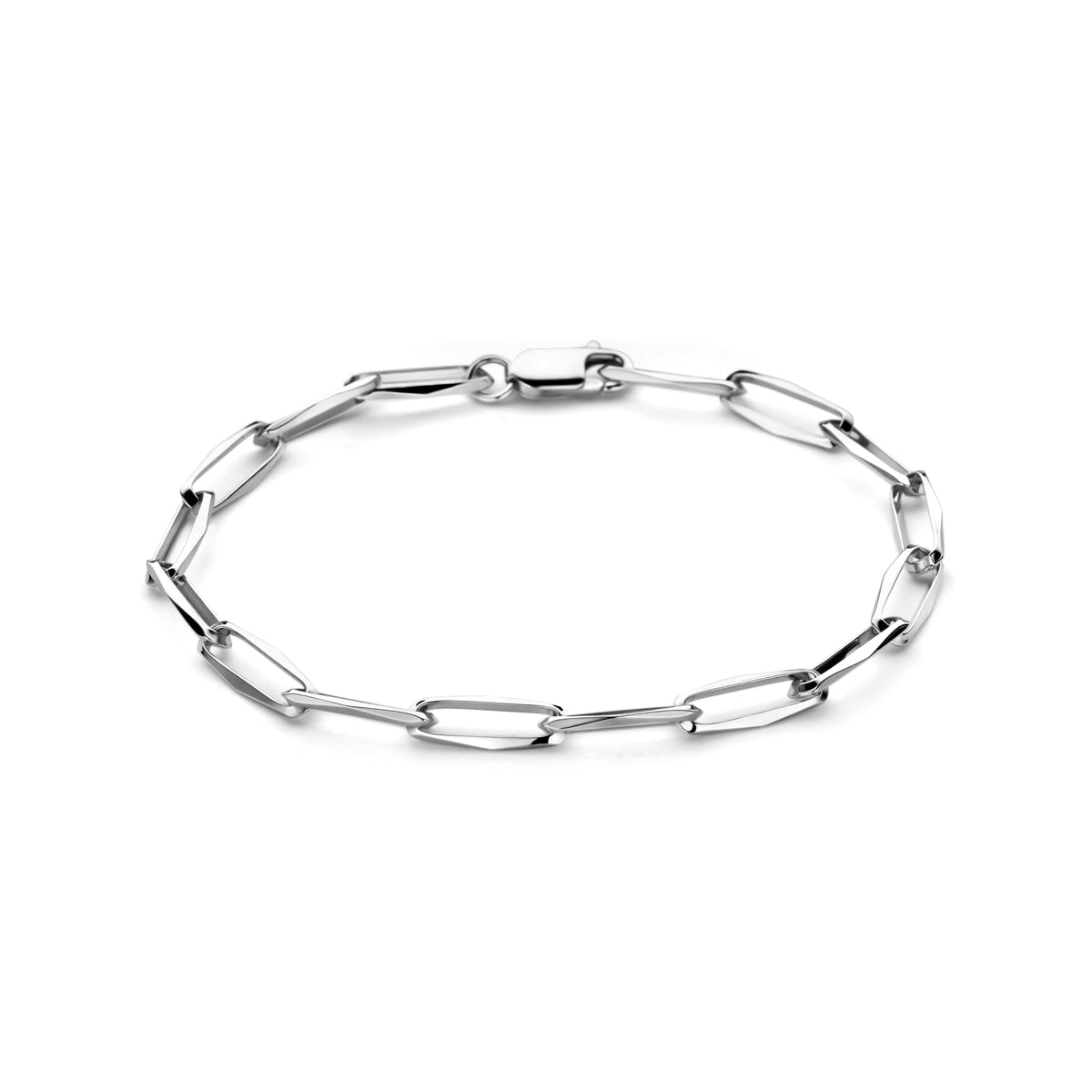 Vooraanzicht van de 925 gerhodineerd zilveren armband met closed forever schakel van 4,5 mm, verkrijgbaar in diverse lengtes.