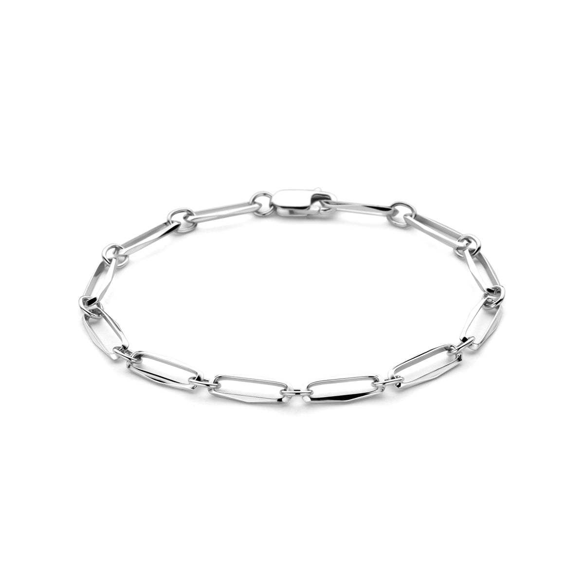 Vooraanzicht van de 925 gerhodineerd zilveren armband met closed forever schakel van 4,5 mm, verkrijgbaar in diverse lengtes.