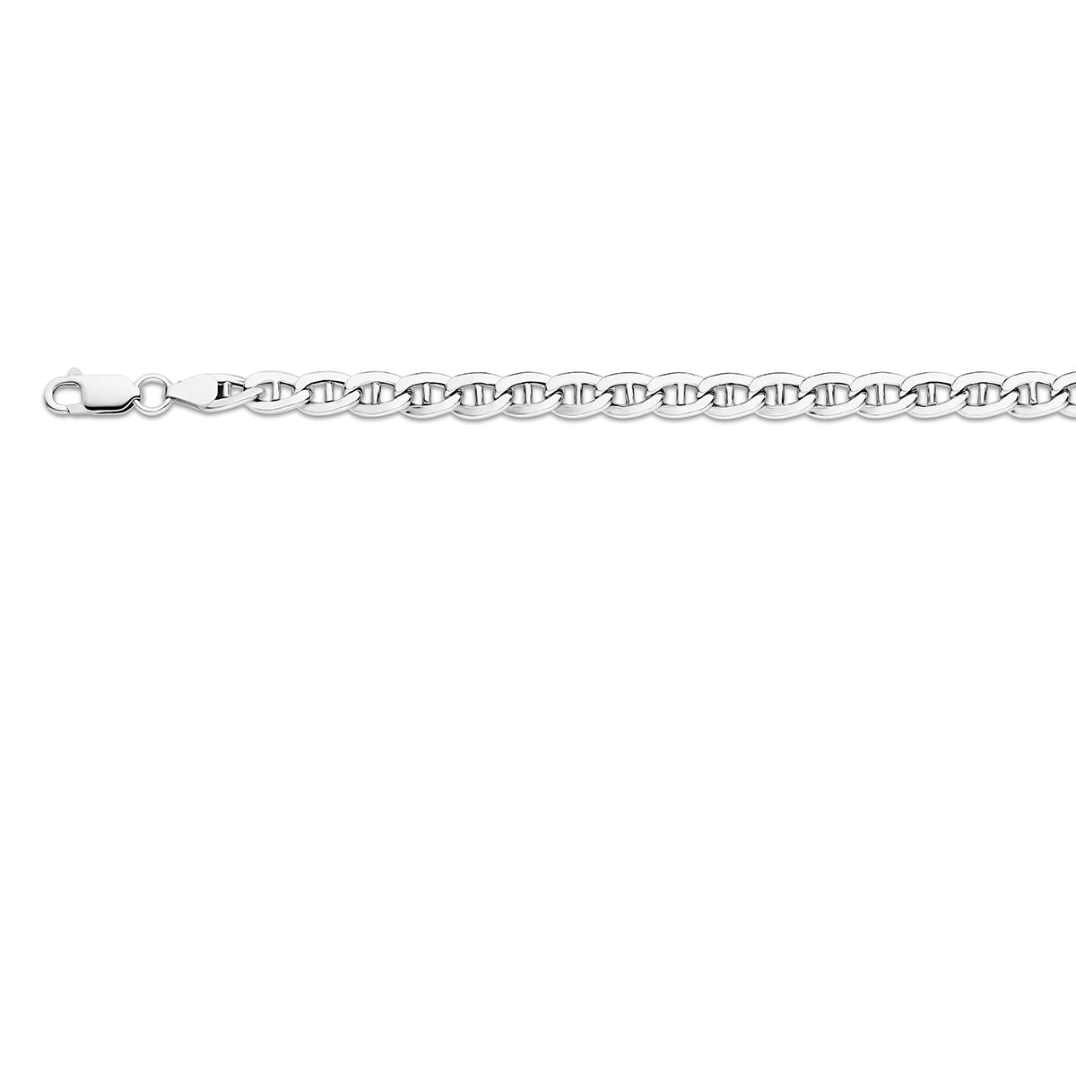 Zilveren ankerketting: 925 gerhodineerd zilveren anker halsketting van 6,5 mm breed, vooraanzicht