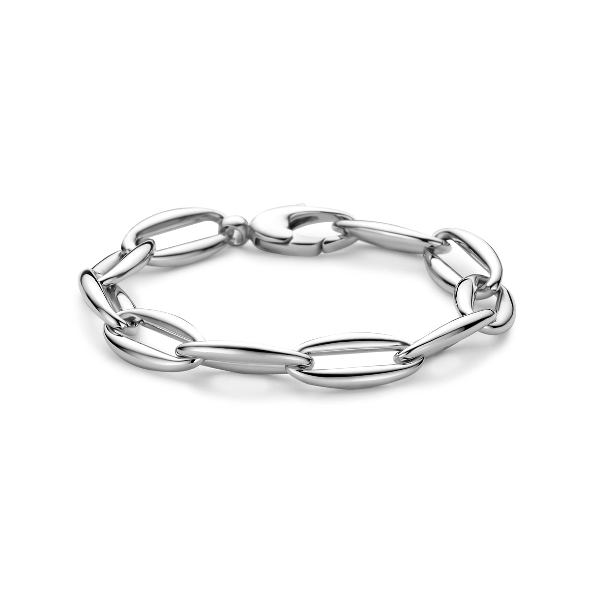 Vooraanzicht van de zilveren ankerarmband.