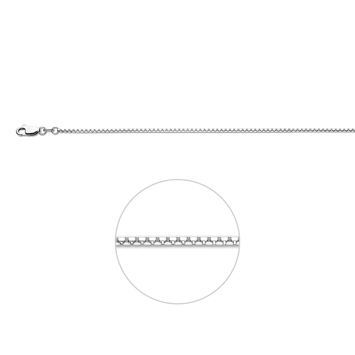 Zilveren venetiaanse ketting: 925 gerhodineerd zilveren bolle venetiaanse halsketting van 1,5 mm breed, vooraanzicht