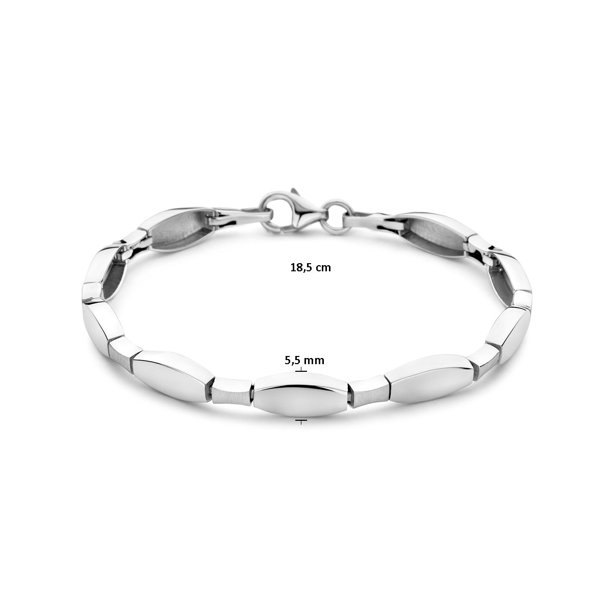Afmetingen van de zilveren choker armband: 18,5 cm lang en 5,5 mm breed.