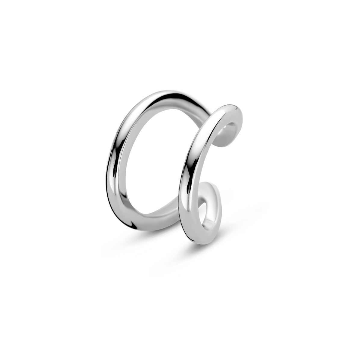 Vooraanzicht van de zilveren dubbele ear cuff.
