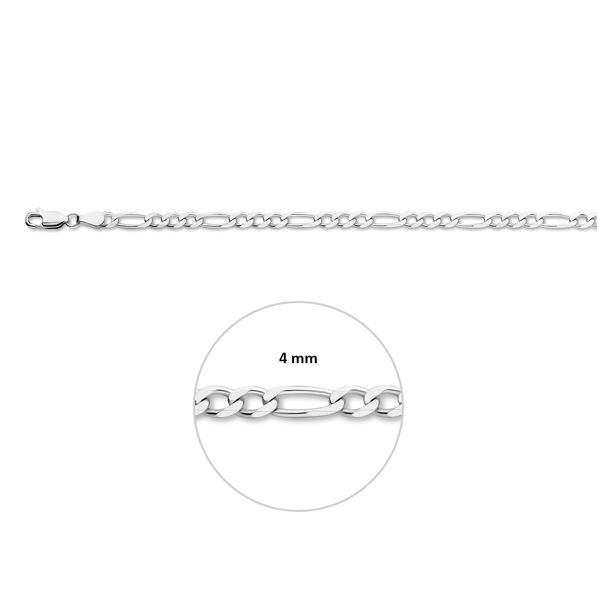 Figaro ketting heren: 925 gerhodineerd zilveren figaro halsketting, met de schakelbreedte van 4,0 mm aangegeven