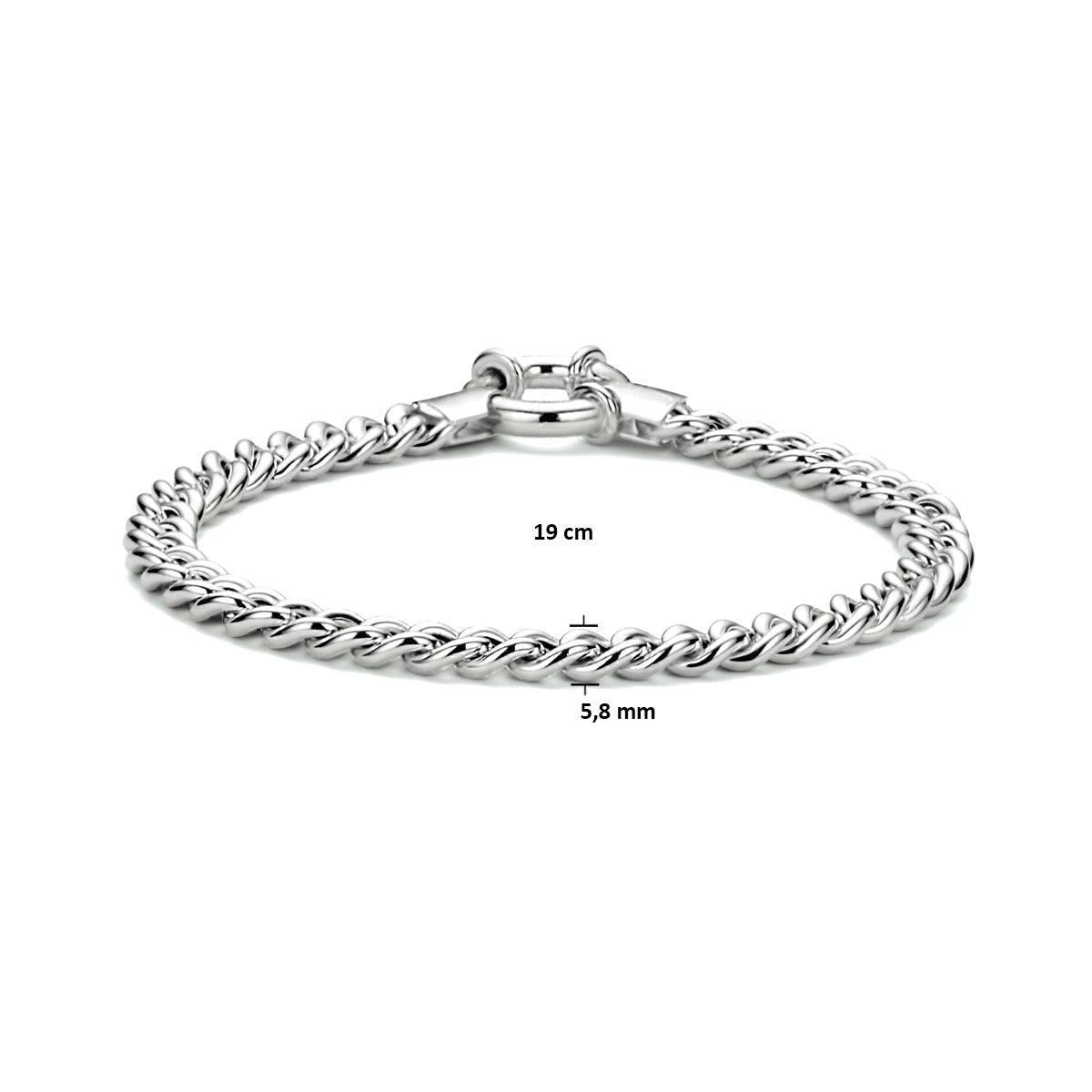 Afmetingen van de zilveren gourmet armband: 19 cm lang en 5,8 mm breed.