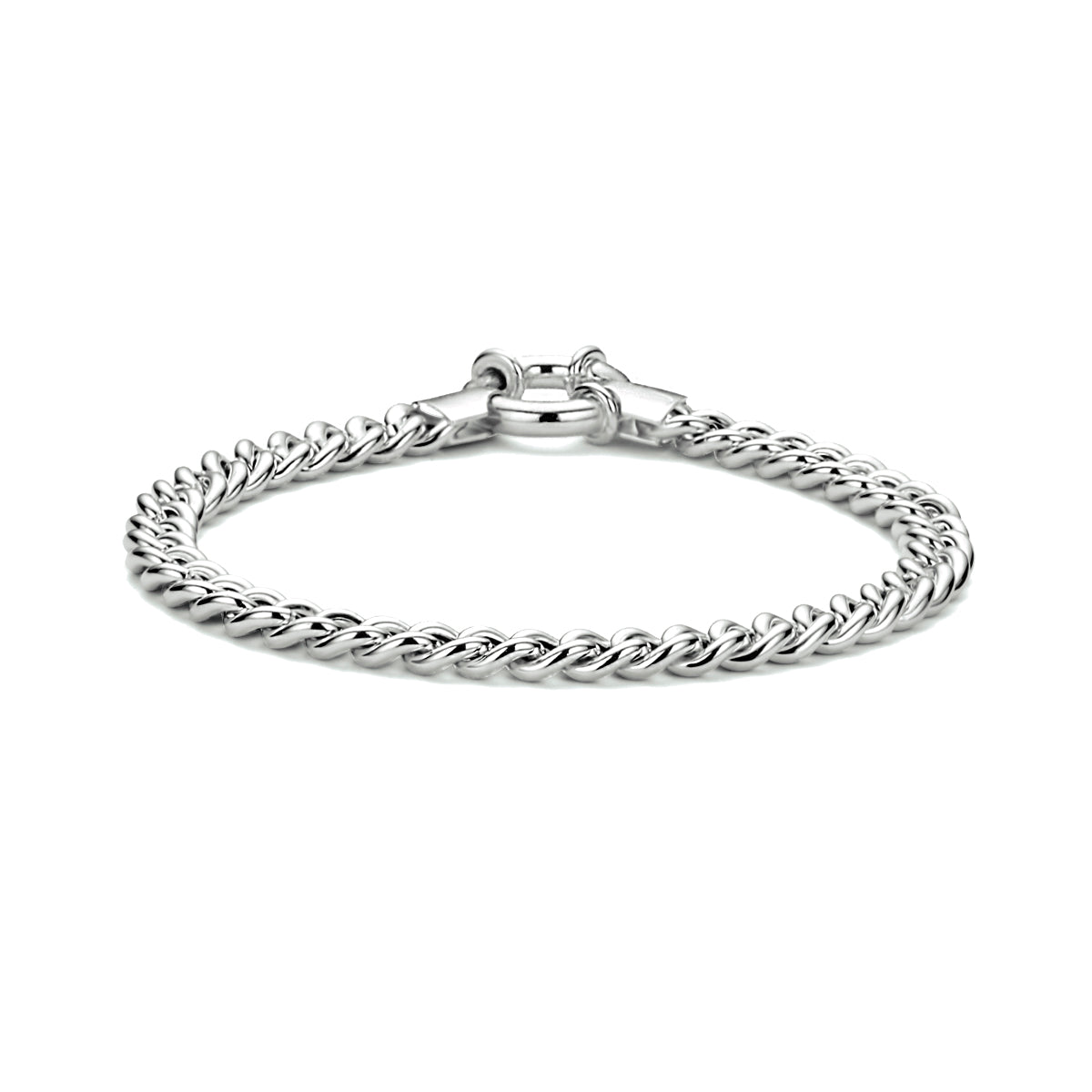 Vooraanzicht van de zilveren gourmet armband.