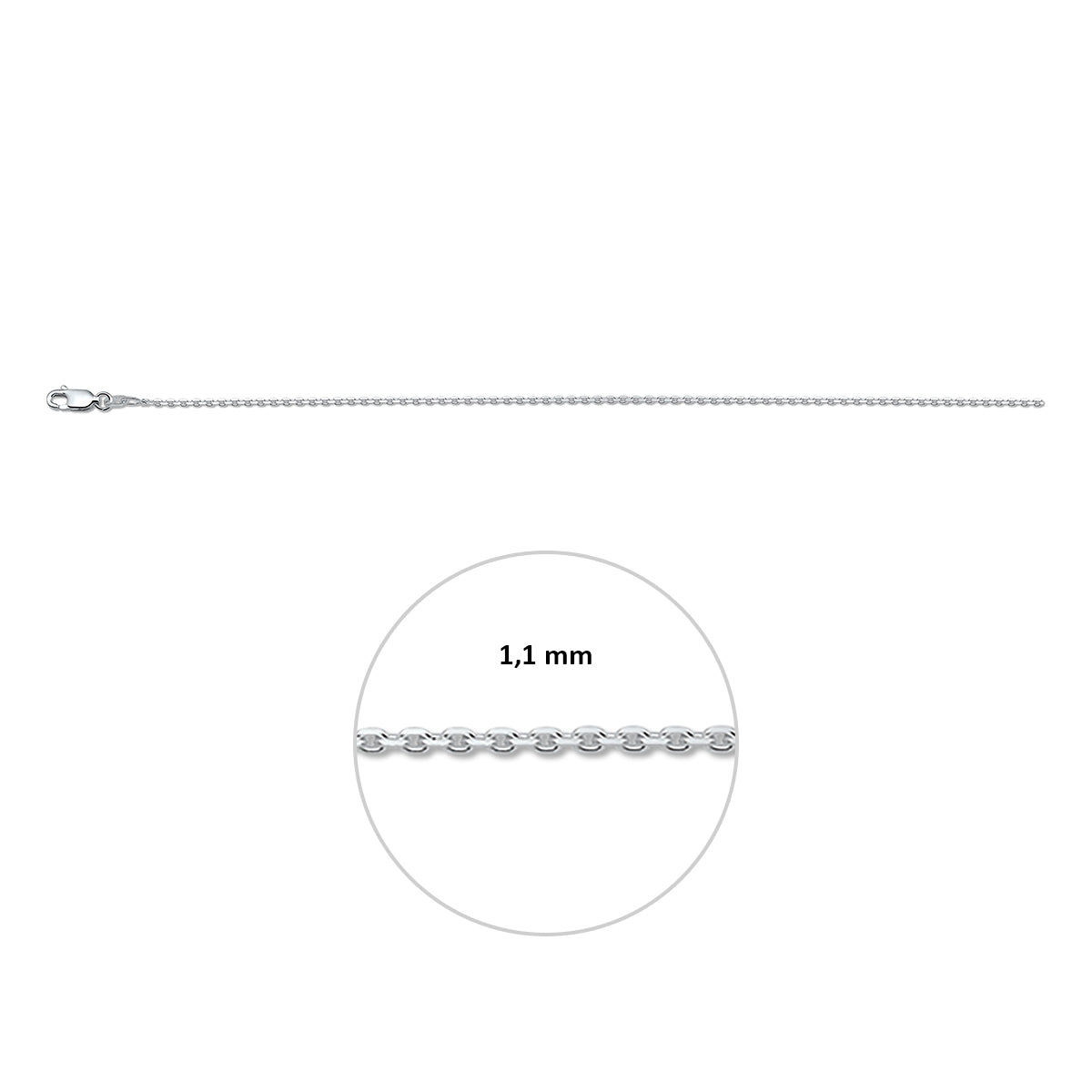 Zilveren ankerketting: 925 gerhodineerd zilveren gediamanteerde ankerhalsketting, met de schakelbreedte van 1,1 mm aangegeven (36 + 4, 38 en 41 + 4 cm)