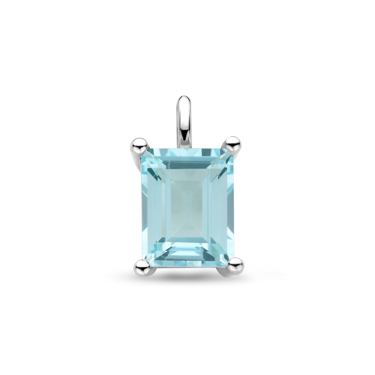 Vooraanzicht van de zilveren hanger met sky blue topaas.