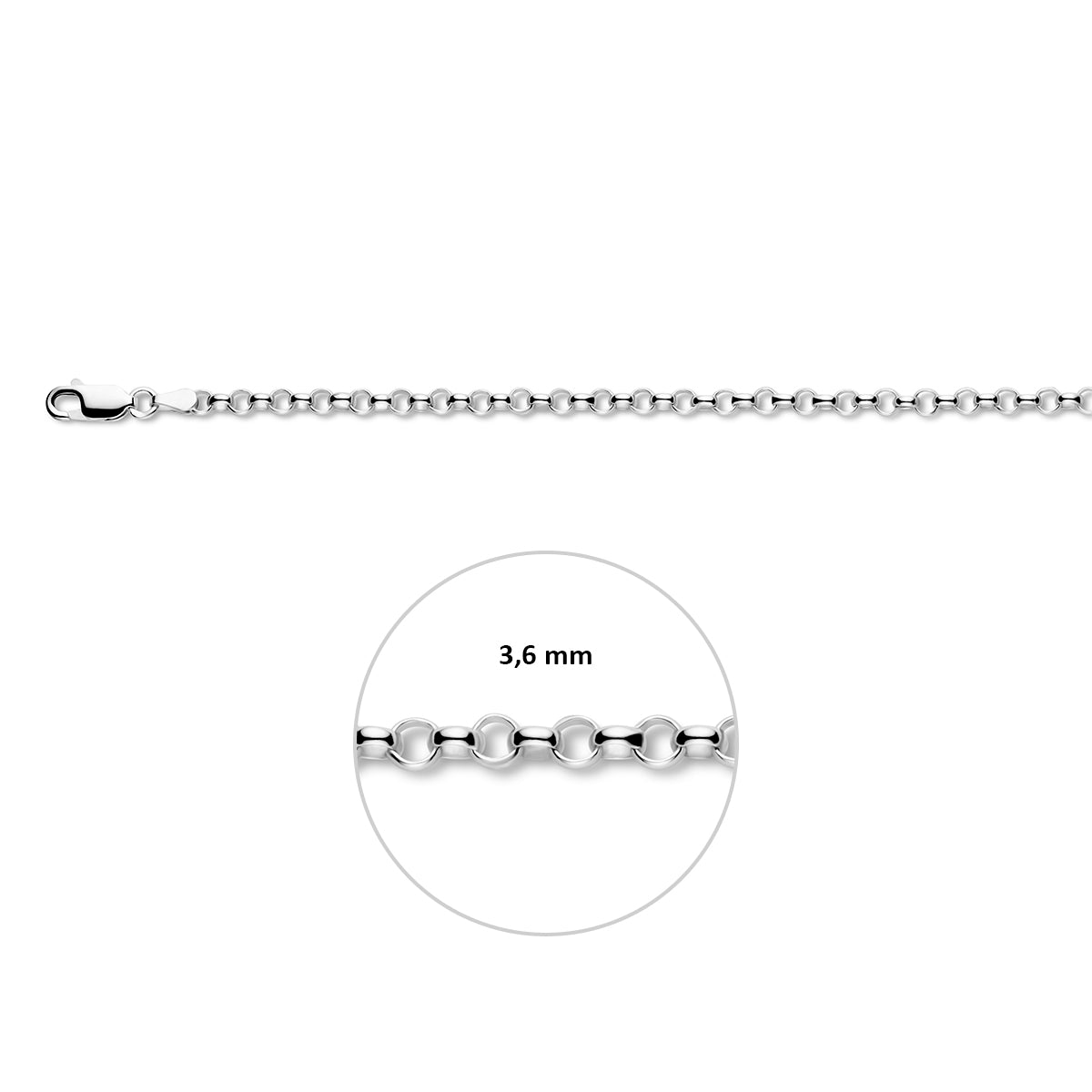 Zilveren jasseron armband: 925 gerhodineerd zilveren jasseron armband, met de schakelbreedte van 3,6 mm aangegeven