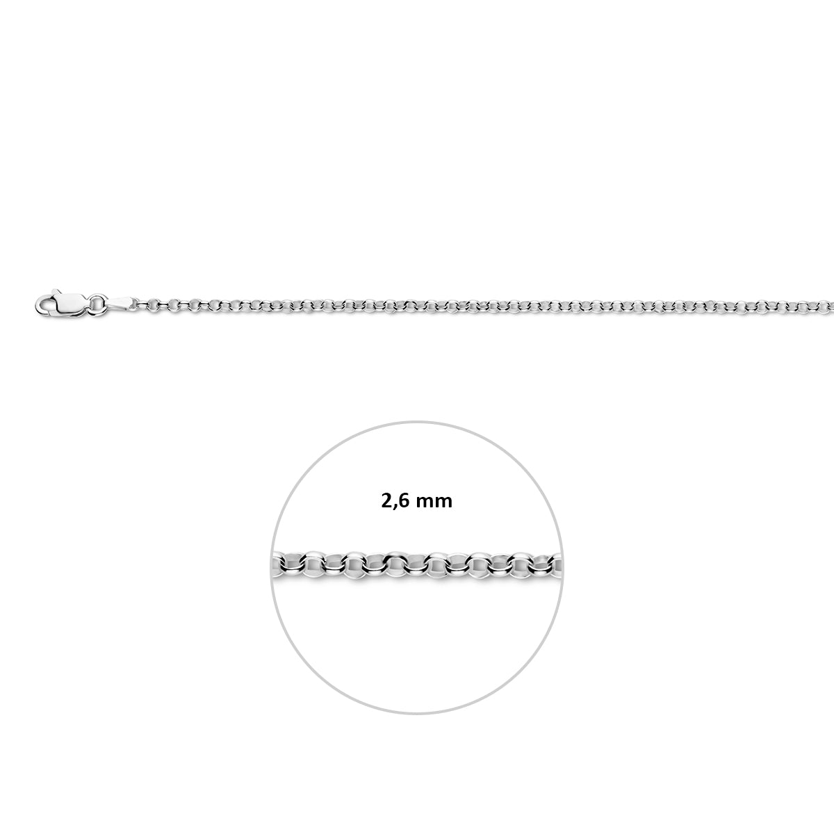 Zilveren jasseron ketting: 925 gerhodineerd zilveren jasseron halsketting, met de schakelbreedte van 2,6 mm aangegeven