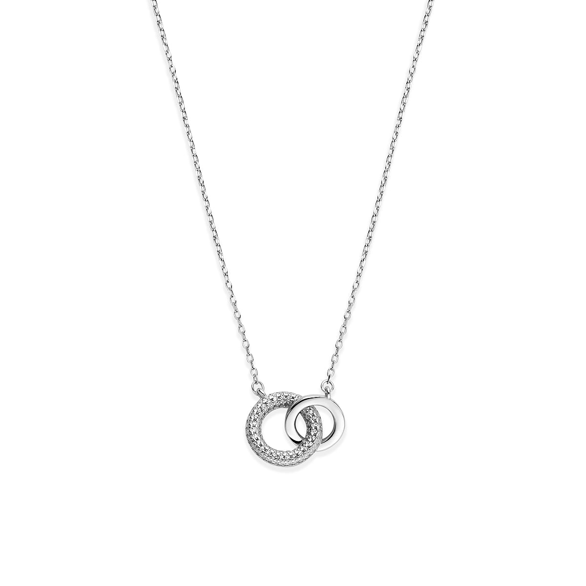 Zilveren ketting met zirkonia: vooraanzicht van de 925 gerhodineerd zilveren ketting met cirkels en zirkonia.