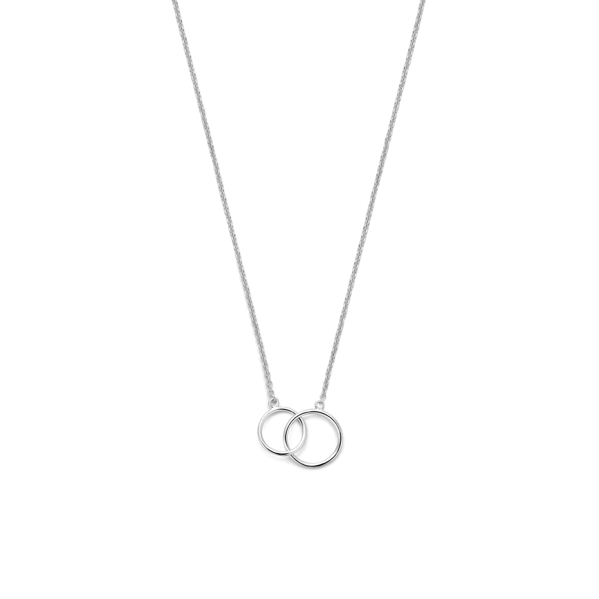 Vooraanzicht van de zilveren ketting met rondjes.