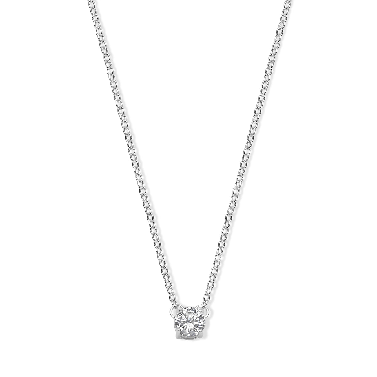 Vooraanzicht van de zilveren ketting met zirkonia.