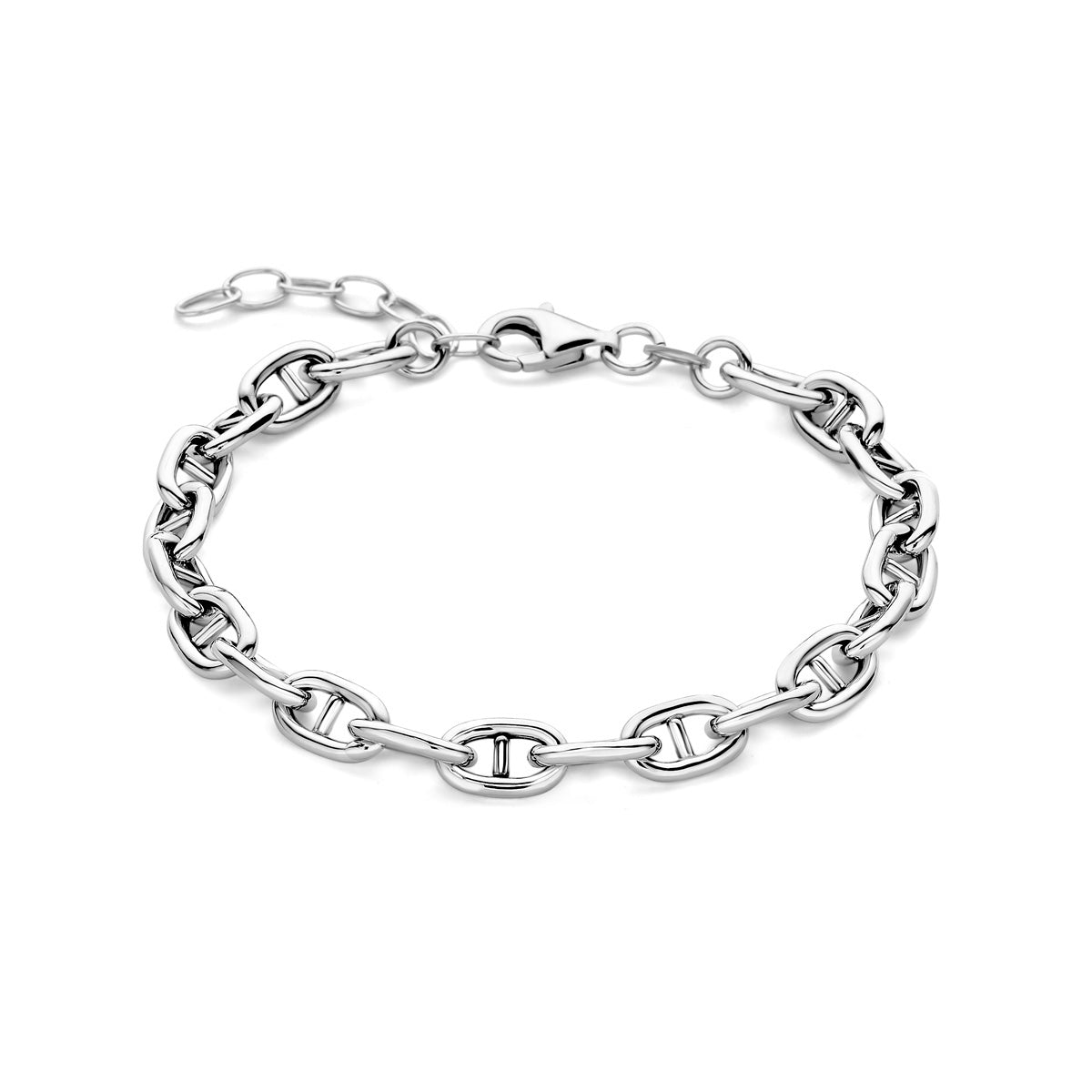 Vooraanzicht van de zilveren marine armband.