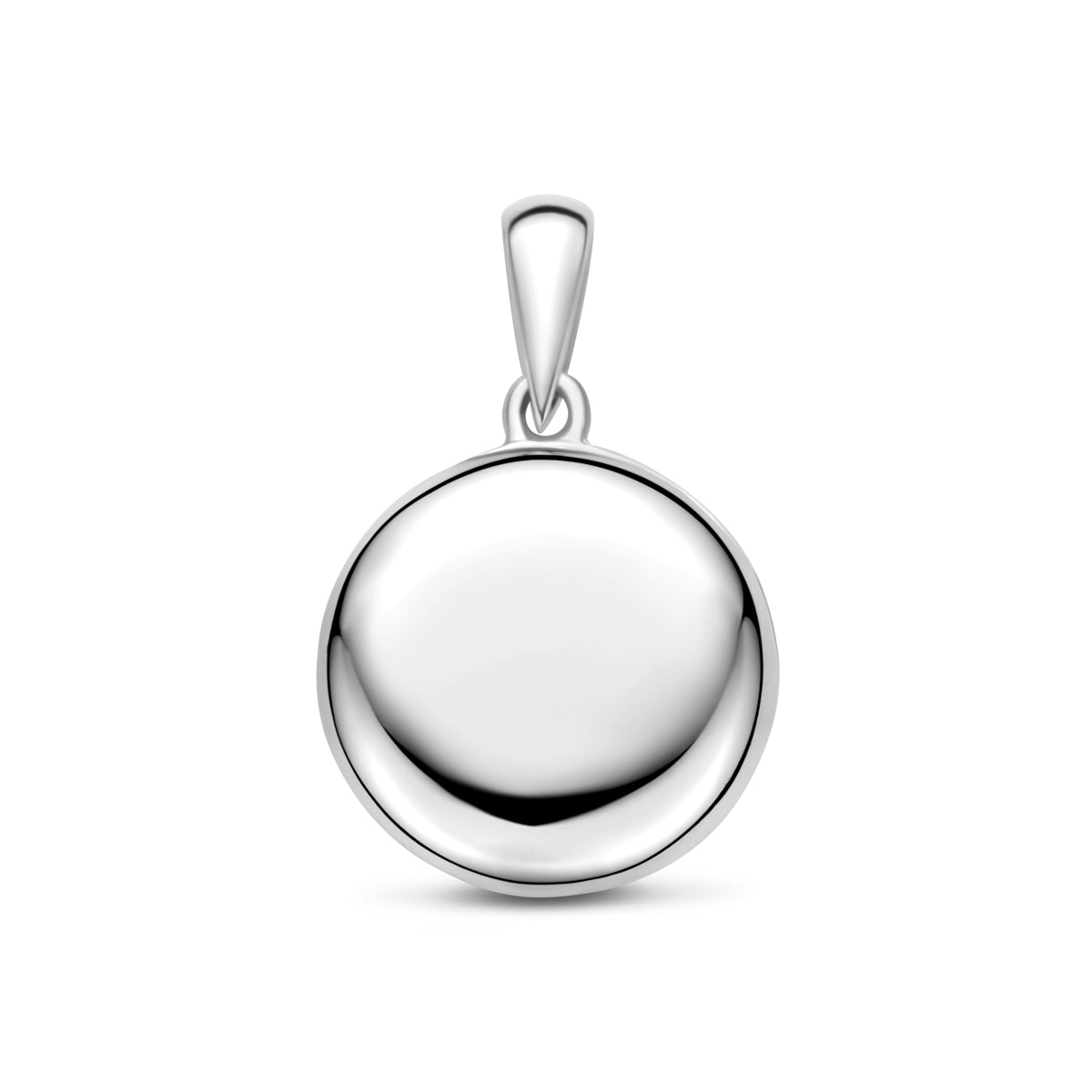 Vooraanzicht van de zilveren medaillon hanger.