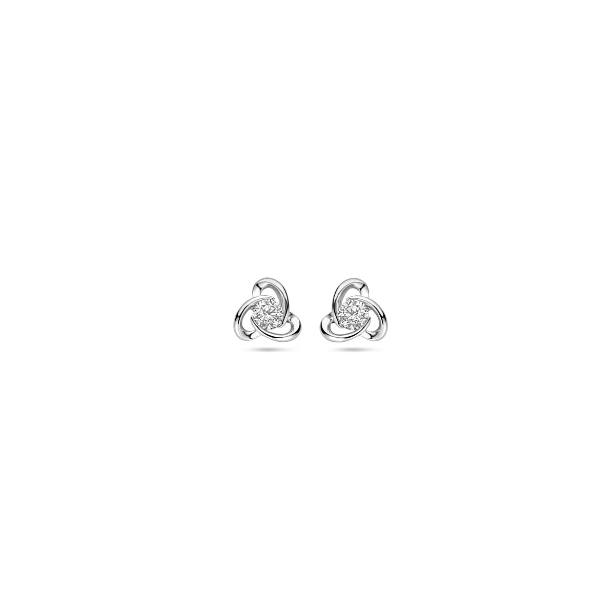 Vooraanzicht van de 925 gerhodineerd zilveren oorknoppen zirkonia spanzetting, 8 mm hoog en 8,5 mm breed.