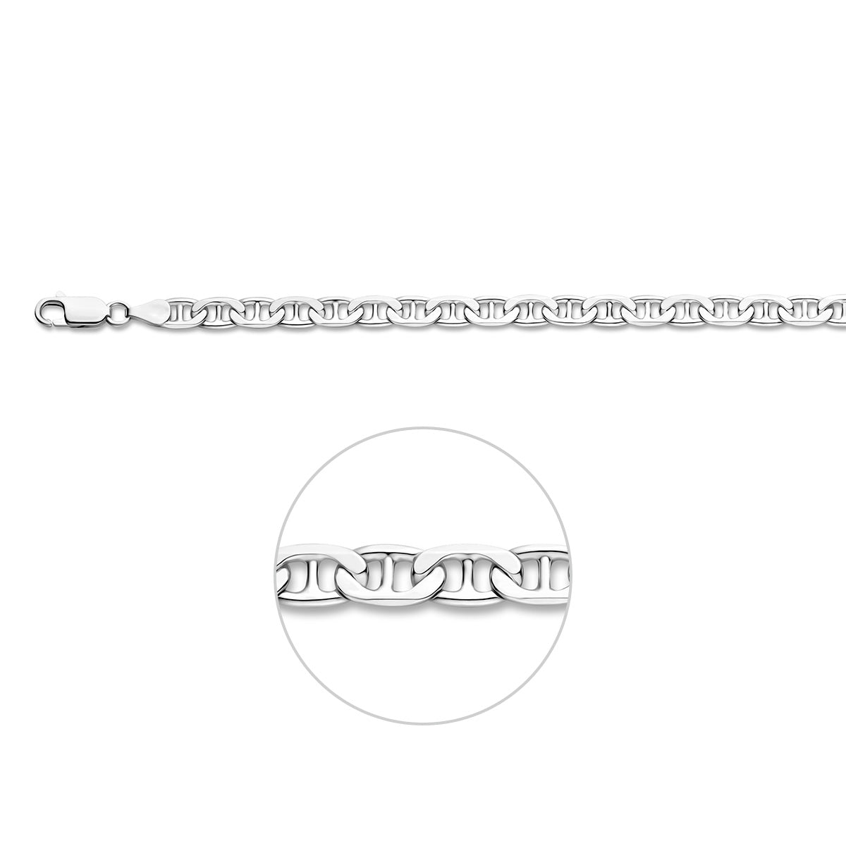 Anker armband: 925 gerhodineerd zilveren platte anker armband van 5,5 mm breed, vooraanzicht