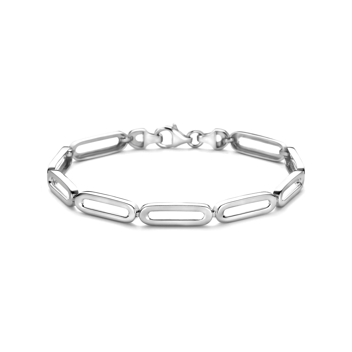 Vooraanzicht van de 925 gerhodineerd zilveren schakelarmband