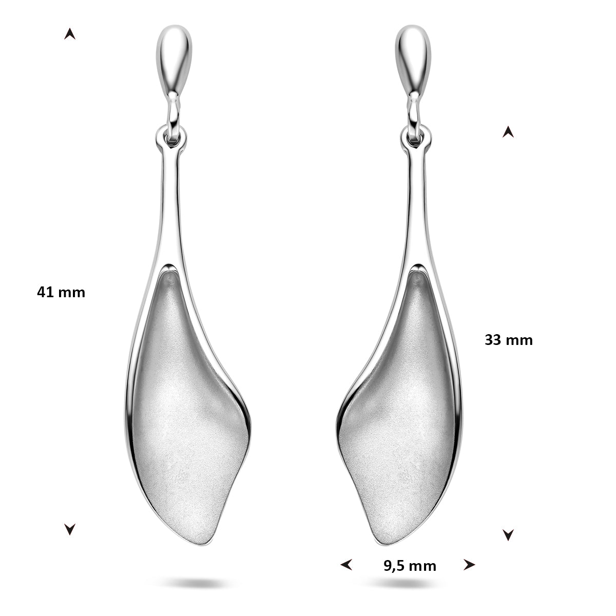 Afmetingen van de 925 gerhodineerd zilveren oorhangers druppelvorm: 41 mm hoog