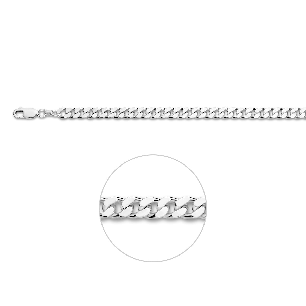 Zilveren gourmet armband heren: 925 zilveren 4-zijdig geslepen gourmette armband van 5,5 mm breed, vooraanzicht