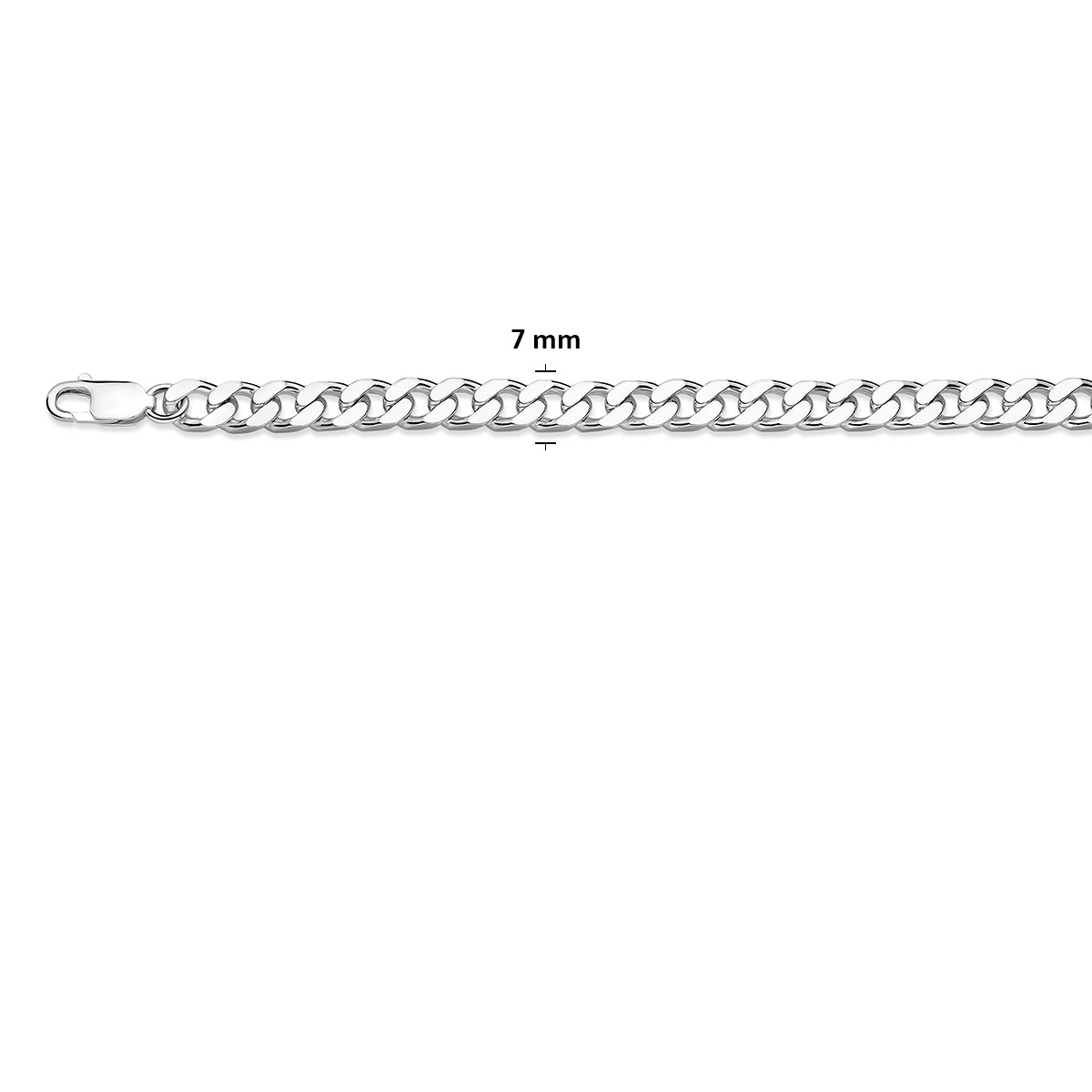 Zilveren gourmet armband heren: 925 zilveren 4-zijdig geslepen gourmette armband, met de schakelbreedte van 7,0 mm aangegeven