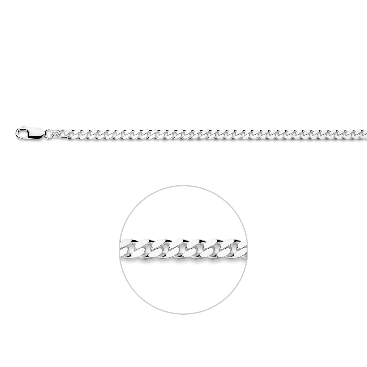 Zilveren gourmet ketting heren: 925 zilveren 4-zijdig geslepen gourmette halsketting van 4,2 mm breed, vooraanzicht