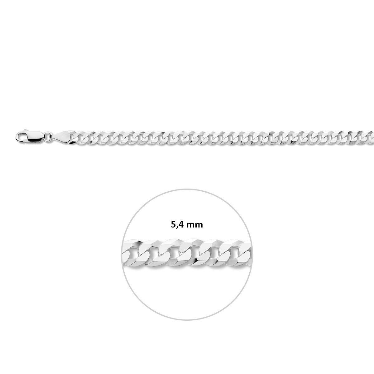 Zilveren gourmet armband heren: 925 zilveren 6-zijdig geslepen gourmette armband, met de schakelbreedte van 5,4 mm aangegeven