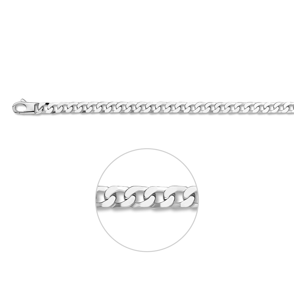 Zilveren gourmet armband heren: 925 zilveren 6-zijdig geslepen gourmette armband van 5,5 mm breed, vooraanzicht