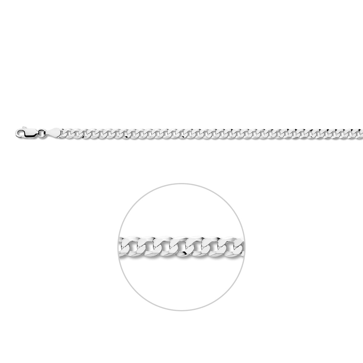 Zilveren gourmet ketting heren: 925 zilveren 6-zijdig geslepen gourmette halsketting van 4,3 mm breed, vooraanzicht