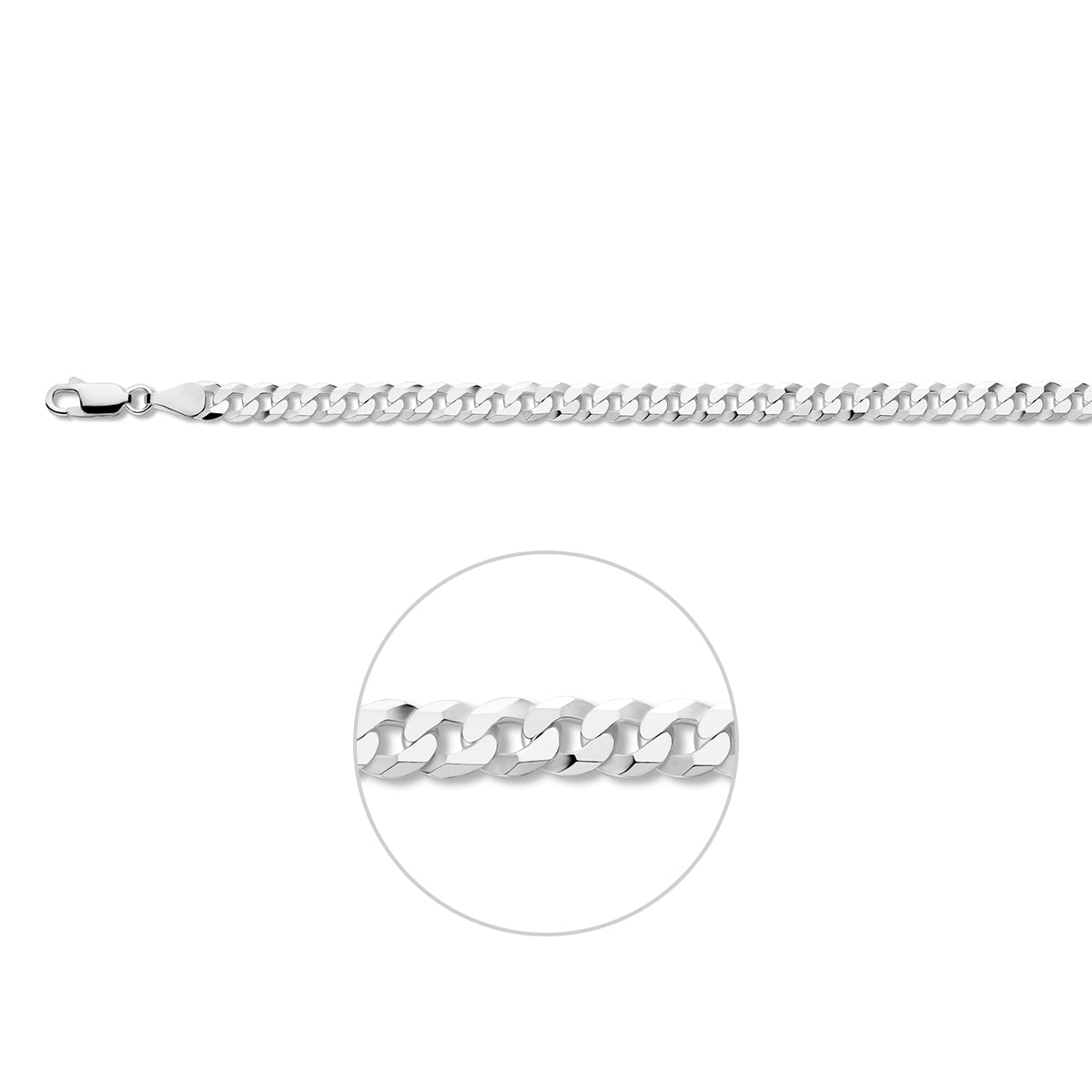 Zilveren gourmet ketting heren: 925 zilveren 6-zijdig geslepen gourmette halsketting van 5,4 mm breed, vooraanzicht