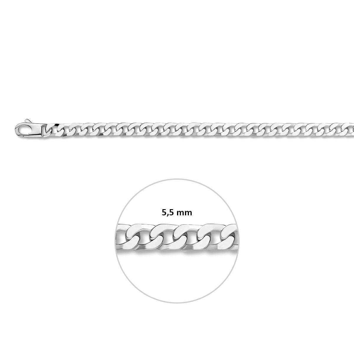 Zilveren gourmet ketting heren: 925 zilveren 6-zijdig geslepen gourmette halsketting, met de schakelbreedte van 5,5 mm aangegeven