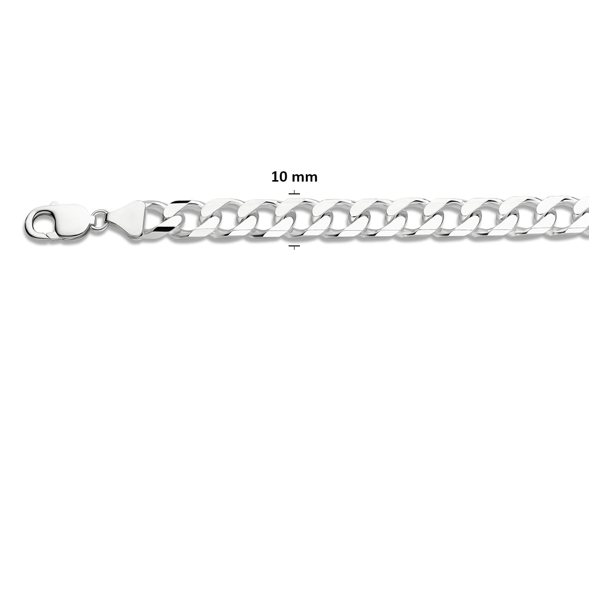 Zilveren gourmet armband heren: 925 zilveren 8-zijdig geslepen gourmette armband, met de schakelbreedte van 10,0 mm aangegeven