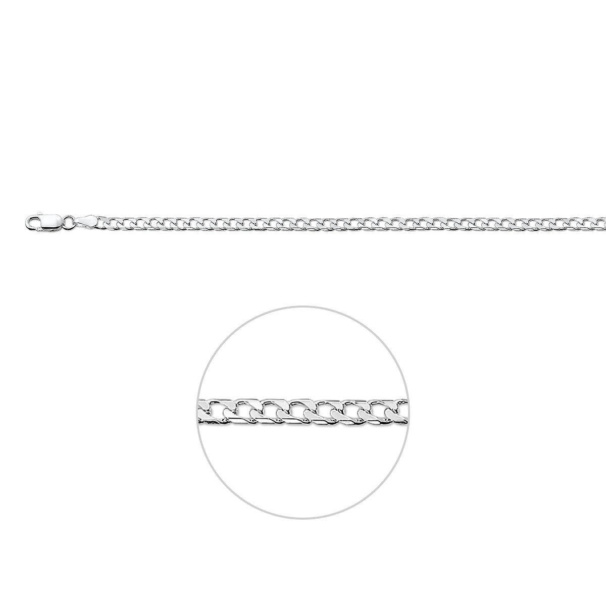 Zilveren gourmet ketting: 925 zilveren 8-zijdig geslepen gourmette halsketting van 3,1 mm breed, vooraanzicht
