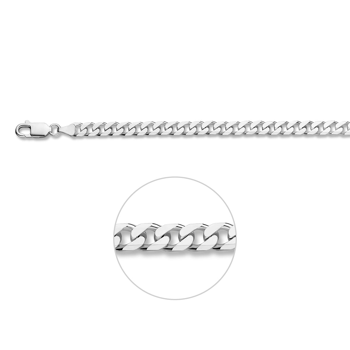 Zilveren gourmet ketting heren: 925 zilveren 8-zijdig geslepen gourmette halsketting van 6,0 mm breed, vooraanzicht
