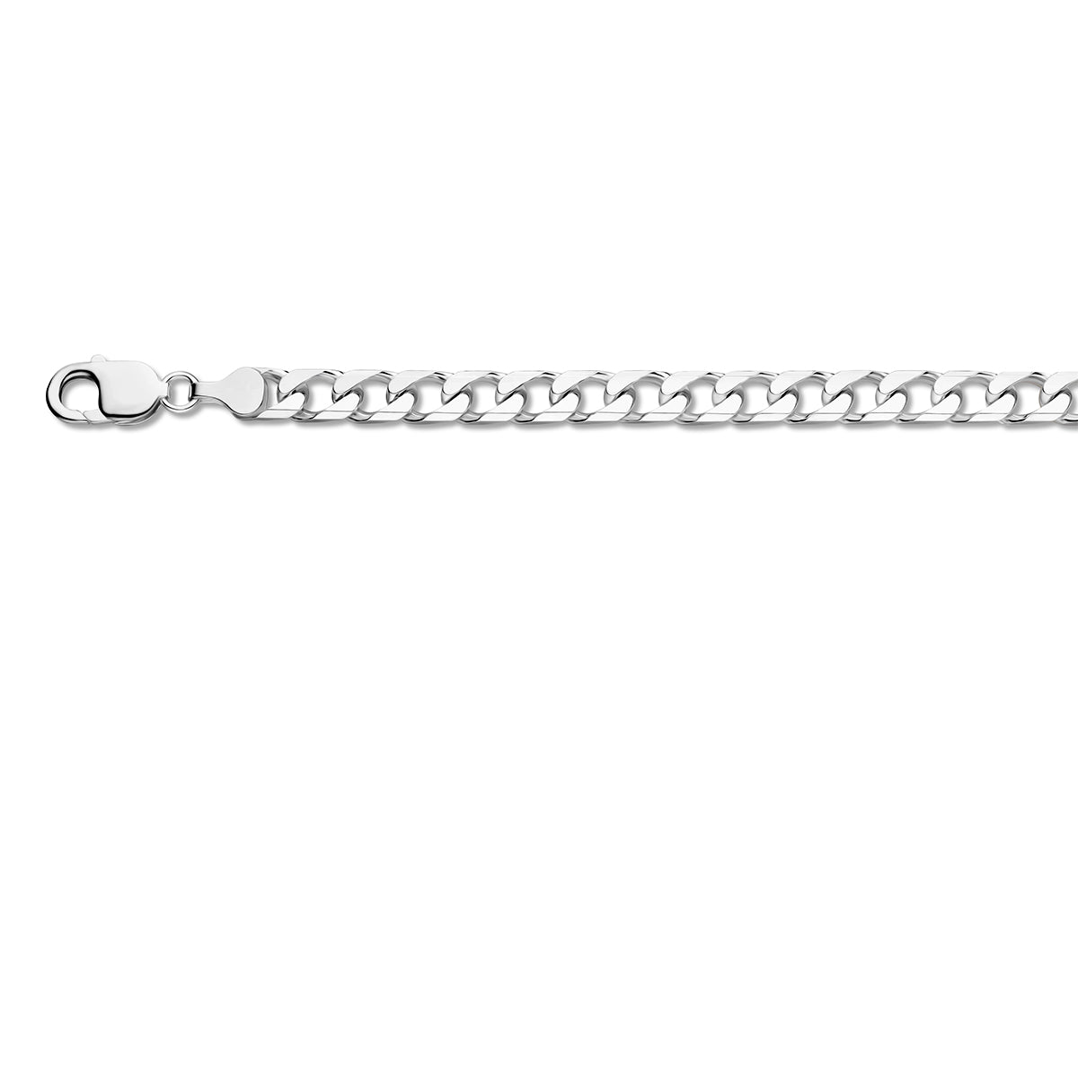 Zilveren gourmet ketting heren: 925 zilveren 8-zijdig geslepen gourmette halsketting van 7,5 mm breed, vooraanzicht