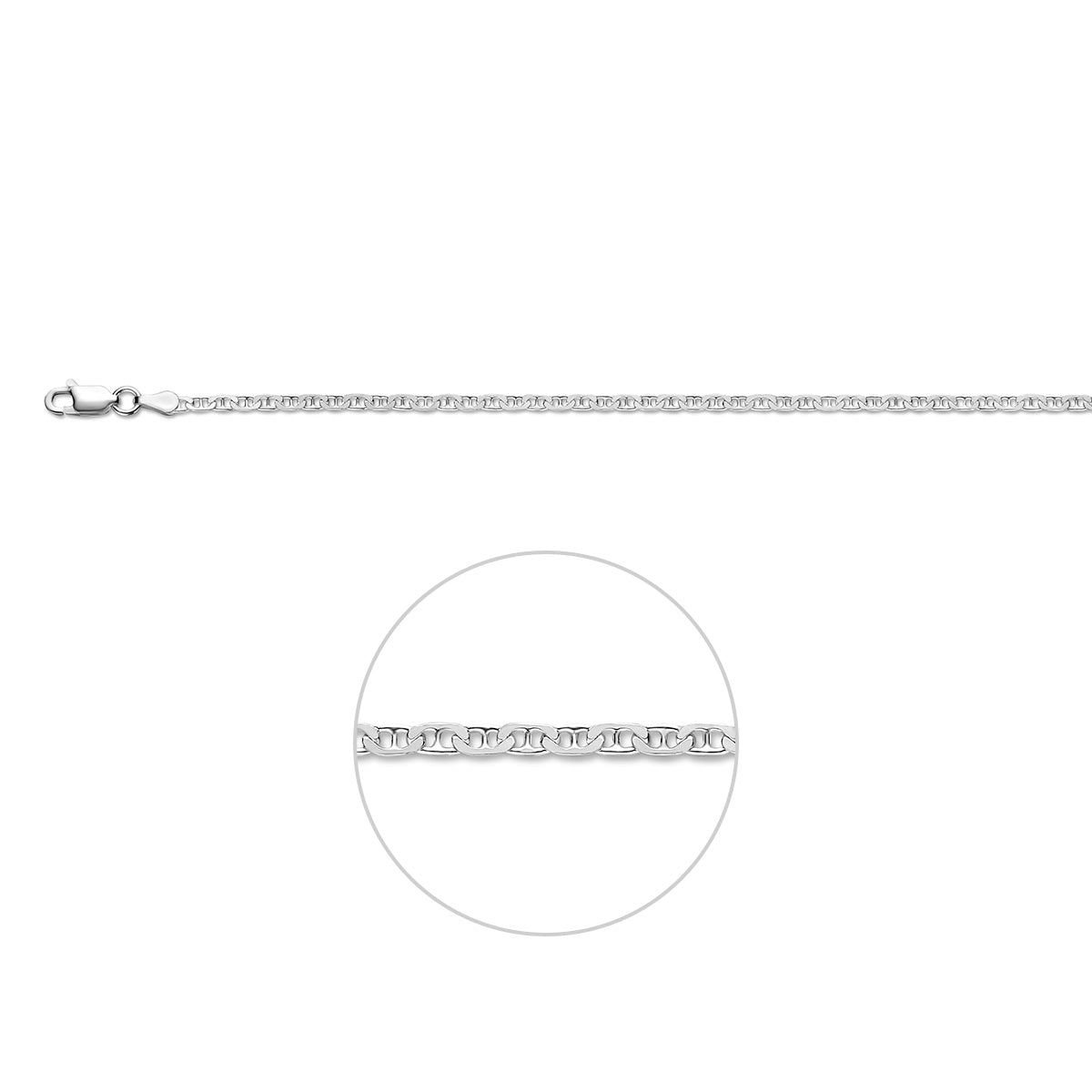 Anker armband: 925 zilveren anker armband van 2,3 mm breed, vooraanzicht