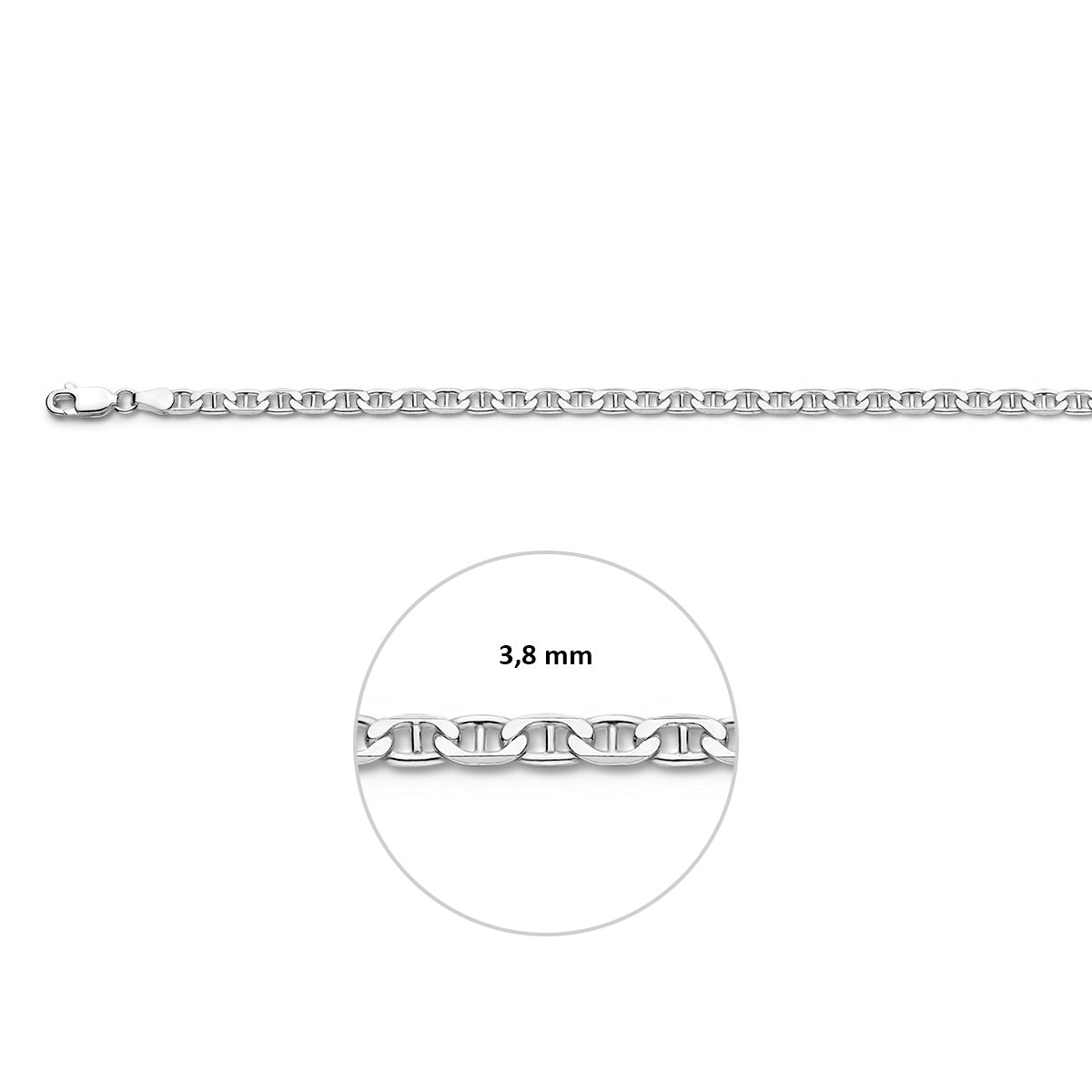 Anker armband: 925 zilveren anker armband, met de schakelbreedte van 3,8 mm aangegeven