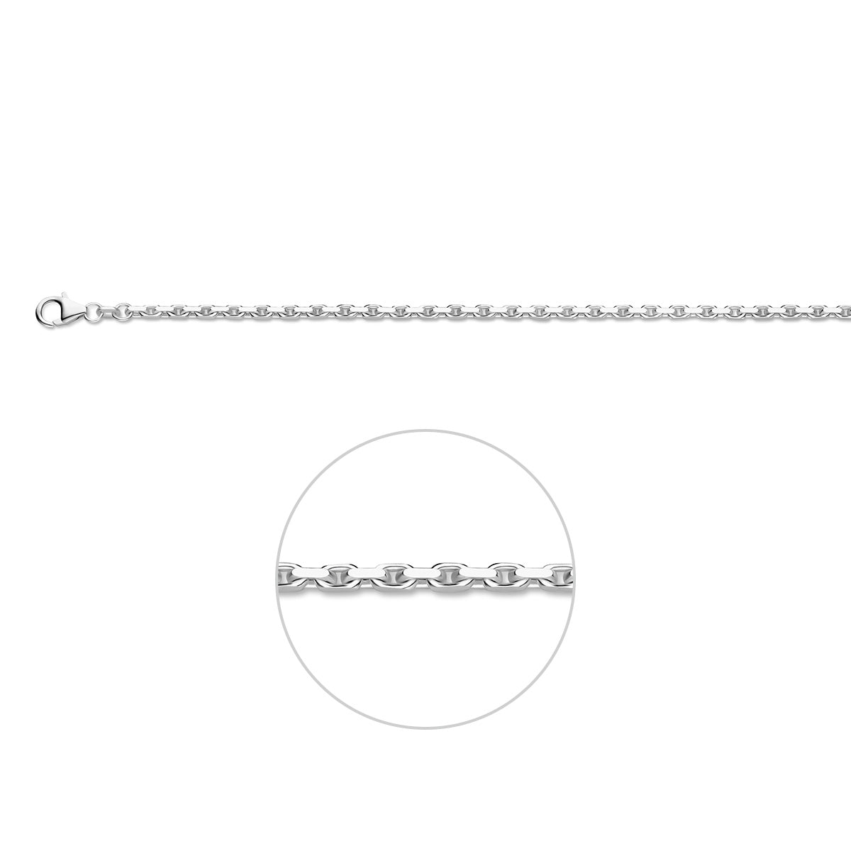Zilveren ankerketting: 925 zilveren gediamanteerde ankerhalsketting van 2,5 mm breed, vooraanzicht