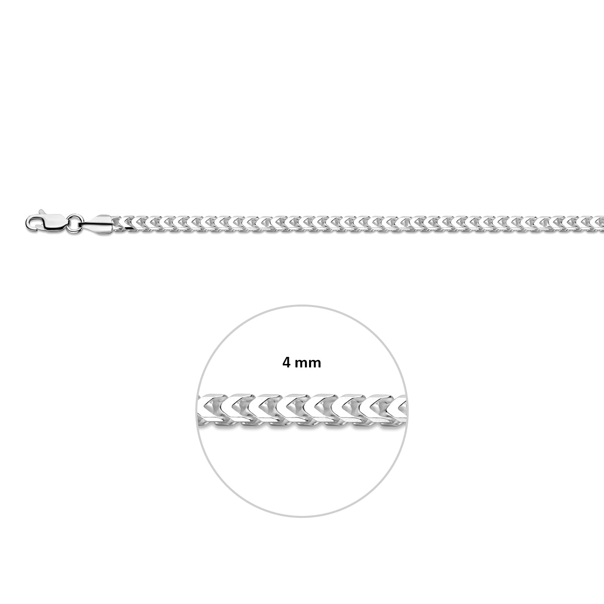 Zilveren gourmet armband heren: 925 zilveren gourmette armband, met de schakelbreedte van 4,0 mm aangegeven