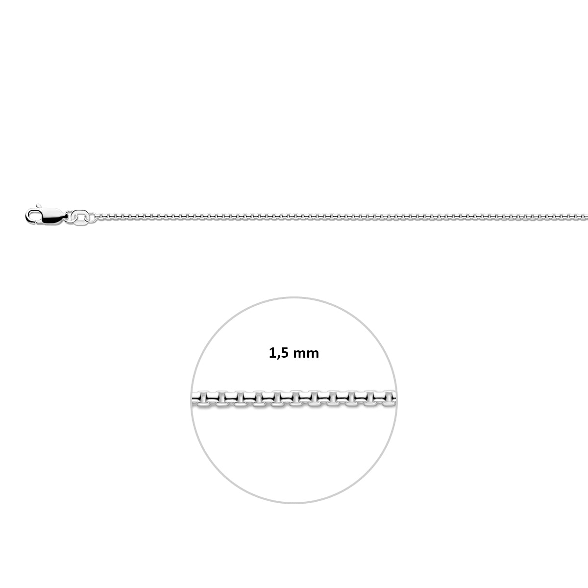 Zilveren venetiaanse ketting: 925 zilveren bolle venetiaanse halsketting, met de schakelbreedte van 1,5 mm aangegeven