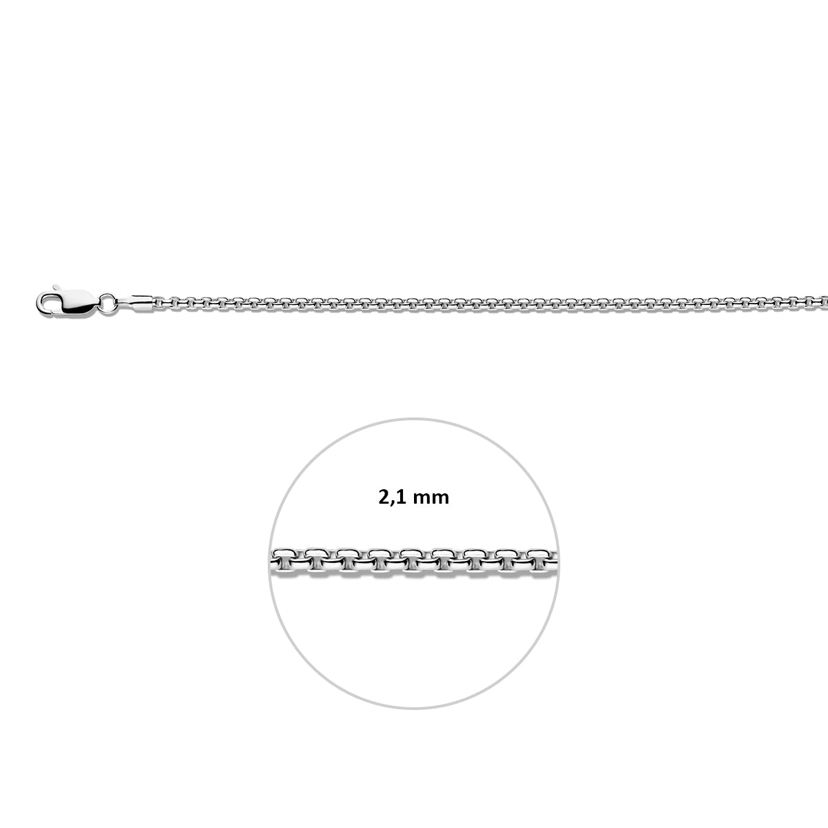 Zilveren venetiaanse ketting: 925 zilveren bolle venetiaanse halsketting, met de schakelbreedte van 2,1 mm aangegeven