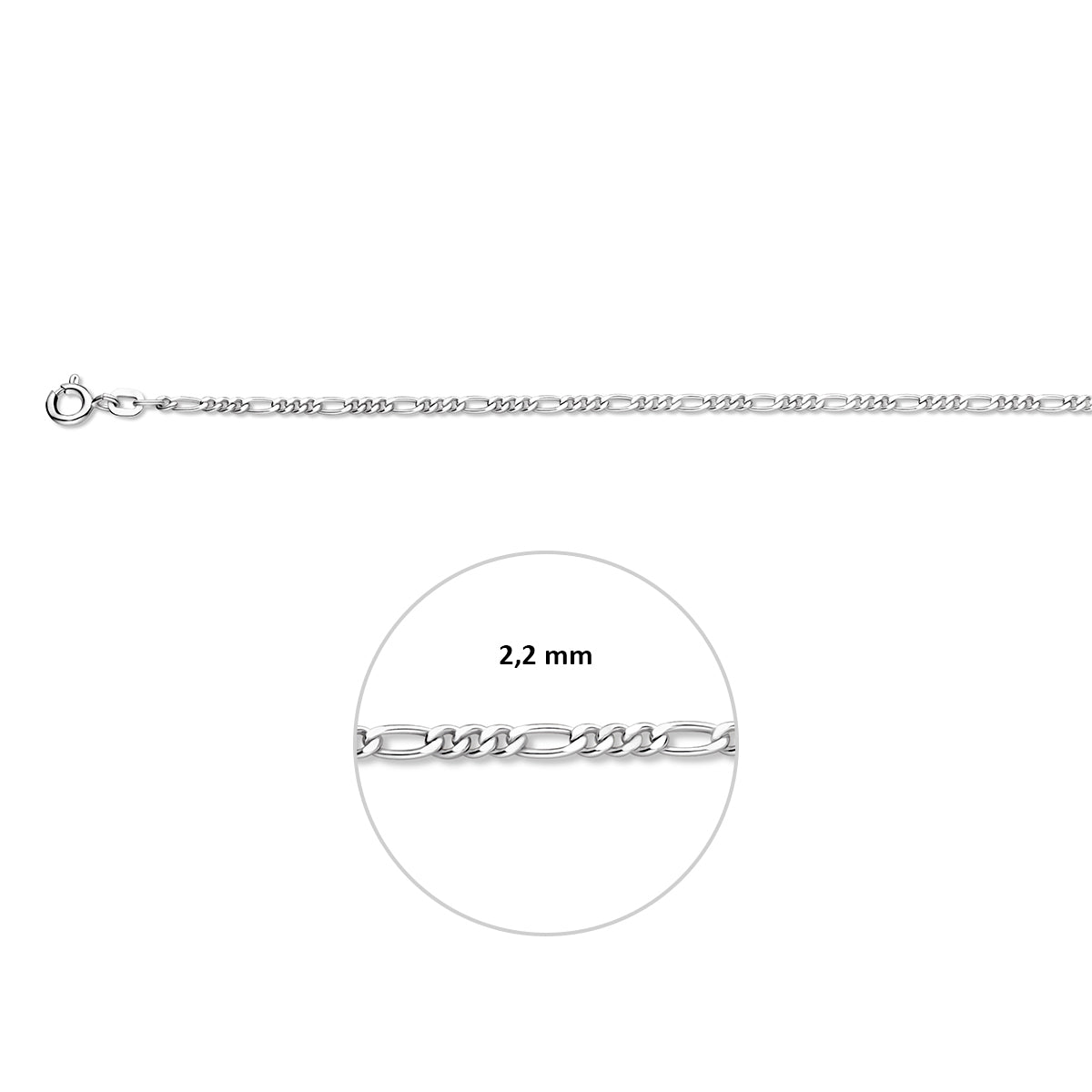 Zilveren figaro armband: 925 zilveren figaro armband, met de schakelbreedte van 2,2 mm aangegeven