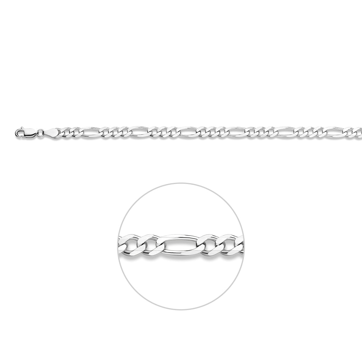 Zilveren figaro armband: 925 zilveren figaro armband van 4,9 mm breed, vooraanzicht