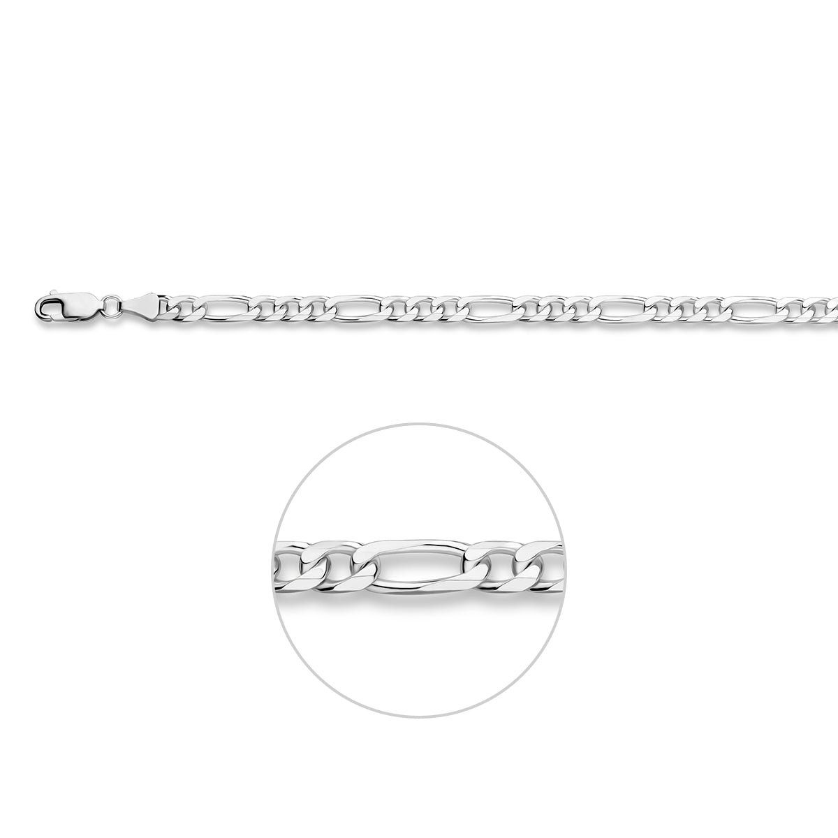 Zilveren figaro armband: 925 zilveren figaro armband van 5,1 mm breed, vooraanzicht