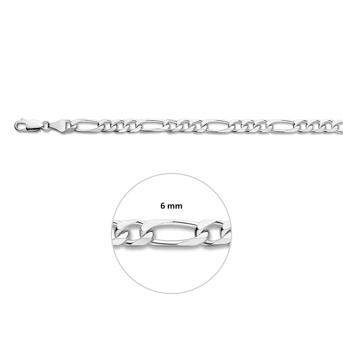 Figaro ketting heren: 925 zilveren figaro halsketting, met de schakelbreedte van 6,0 mm aangegeven