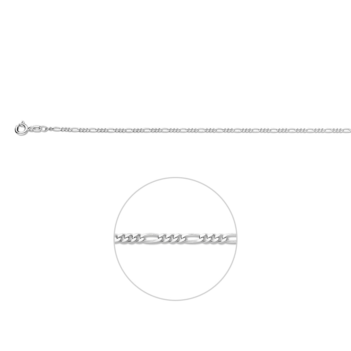 Zilveren figaro ketting: 925 zilveren figaro halsketting van 1,9 mm breed, vooraanzicht